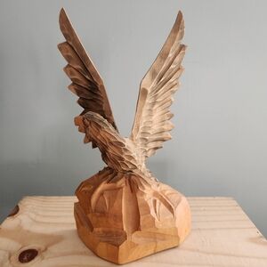 Handcrafted Hand Carved Wooden Eagle Sculpture Made in Ukraine